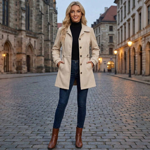 Classic Button-Up Mid-Length Coat - Lightweight Trench Style