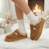 Fuzzy Trim Buckle Platform Slippers