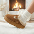 Fuzzy Trim Buckle Platform Slippers
