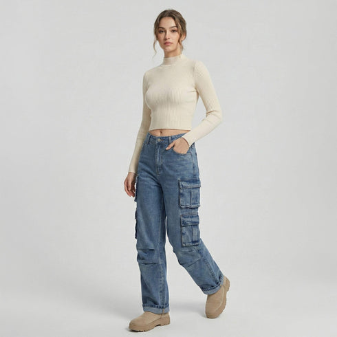 Baggy Cargo Denim Jeans - Utility Streetwear Fit