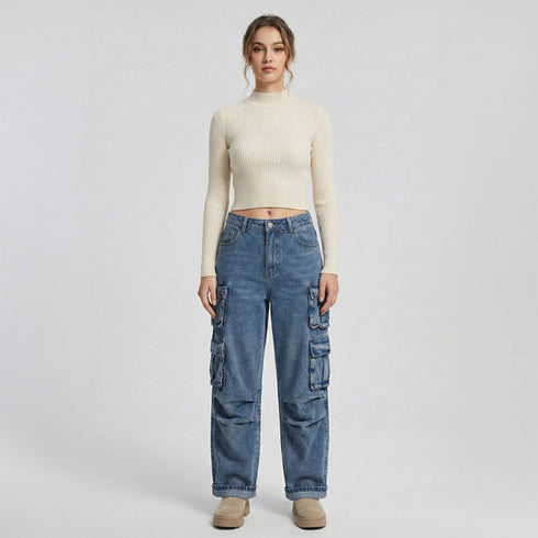 Baggy Cargo Denim Jeans - Utility Streetwear Fit