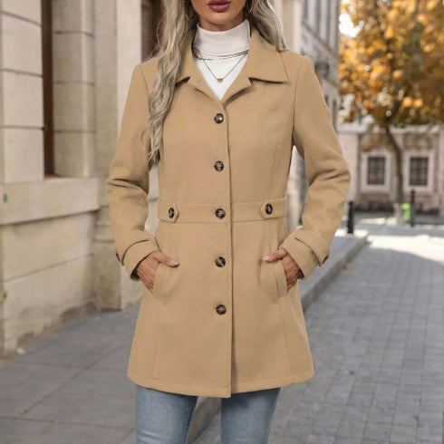 Classic Button-Up Mid-Length Coat - Lightweight Trench Style