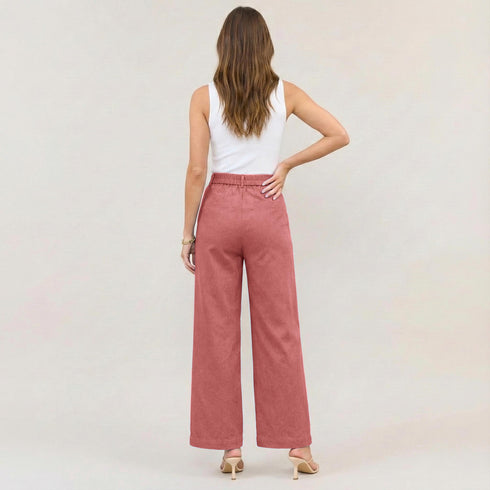 High Waist Wide Leg Trousers with Gold Button Details
