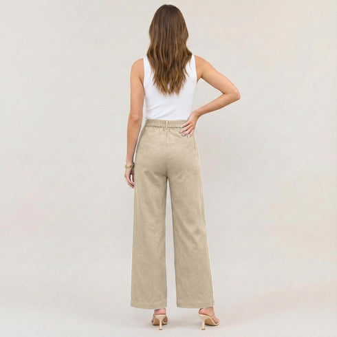 High Waist Wide Leg Trousers with Gold Button Details