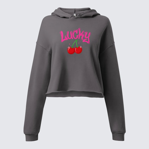 "LUCKY" Cherry Graphic Crop Hoodie