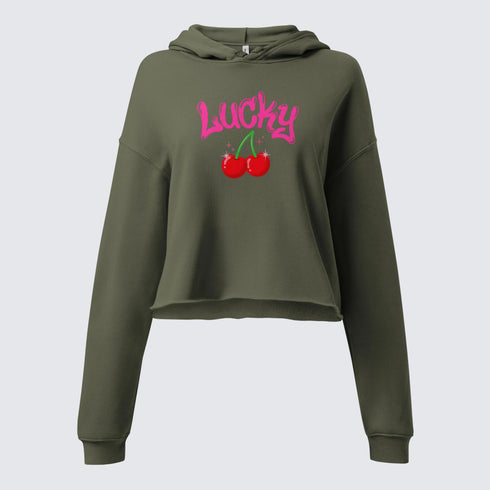 "LUCKY" Cherry Graphic Crop Hoodie