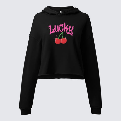 "LUCKY" Cherry Graphic Crop Hoodie