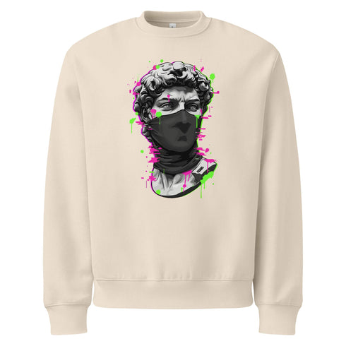 Cyber-Statue Glitch Graphic Heavyweight Sweatshirt