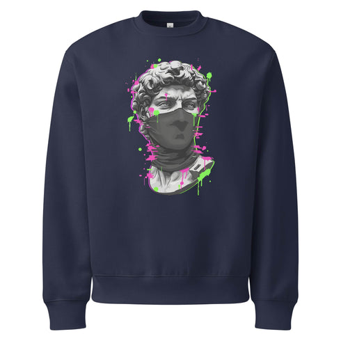 Cyber-Statue Glitch Graphic Heavyweight Sweatshirt