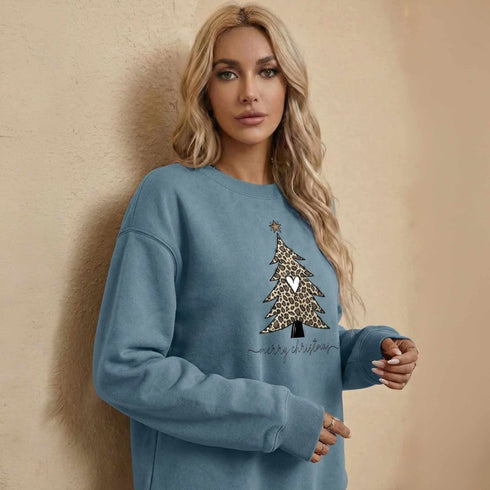 Leopard Print Christmas Tree Graphic Sweatshirt