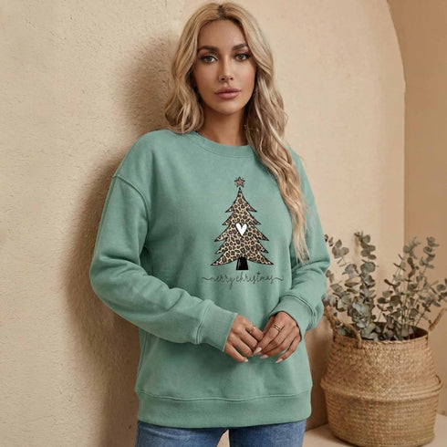 Leopard Print Christmas Tree Graphic Sweatshirt