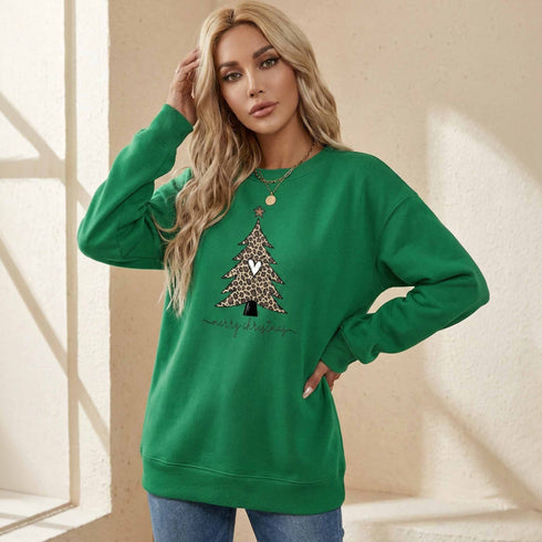 Leopard Print Christmas Tree Graphic Sweatshirt