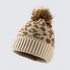 Leopard Print Pom-Pom Beanie with Faux Fur Detail