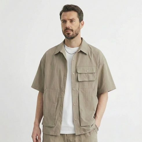 Men's Utility Cargo Two-Piece Set - Shirt & Shorts Co-ord