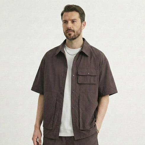Men's Utility Cargo Two-Piece Set - Shirt & Shorts Co-ord