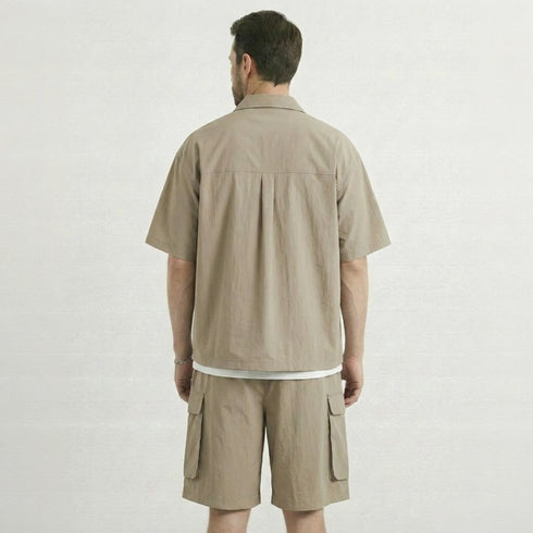 Men's Utility Cargo Two-Piece Set - Shirt & Shorts Co-ord