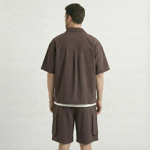 Men's Utility Cargo Two-Piece Set - Shirt & Shorts Co-ord