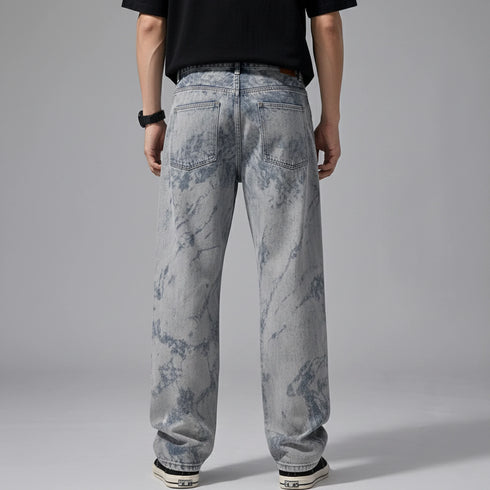 Premium Acid Wash Marble Denim Jeans - Grunge Streetwear Fit