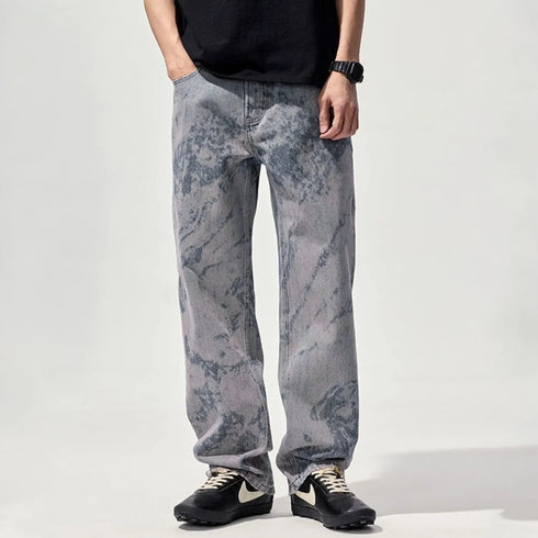 Premium Acid Wash Marble Denim Jeans - Grunge Streetwear Fit