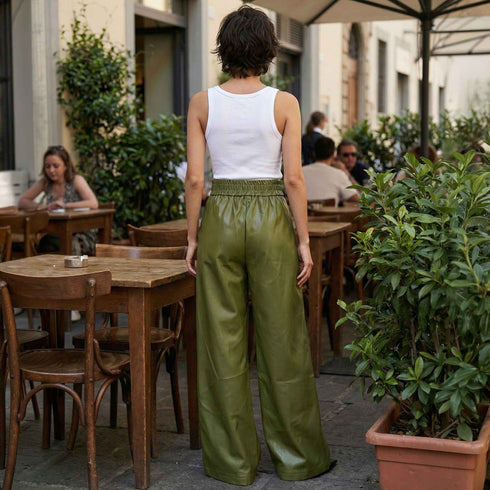 Belted High Waist Wide Leg Faux Leather Pants - Palazzo Fit