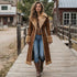 Vintage Style Faux Fur Trim Long Coat - Western Boho Duster