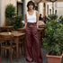 Belted High Waist Wide Leg Faux Leather Pants - Palazzo Fit