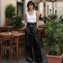 Belted High Waist Wide Leg Faux Leather Pants - Palazzo Fit