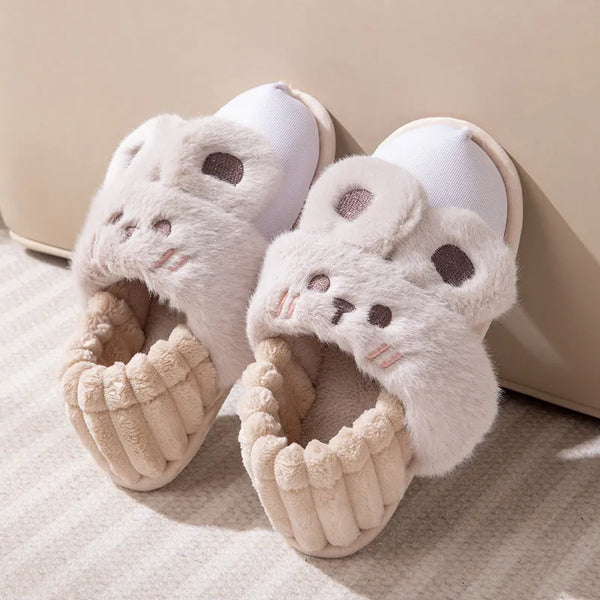 Removable Cotton Plush Bunny Slippers for Winter