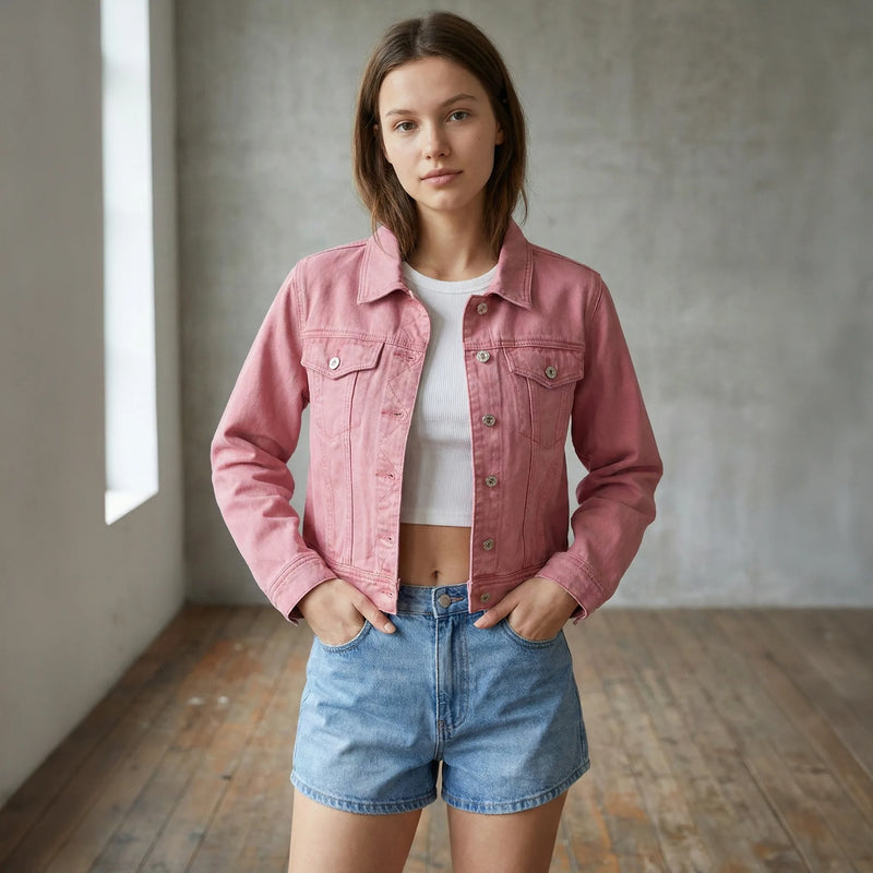 Dusty Pink Classic Cotton Denim Jacket