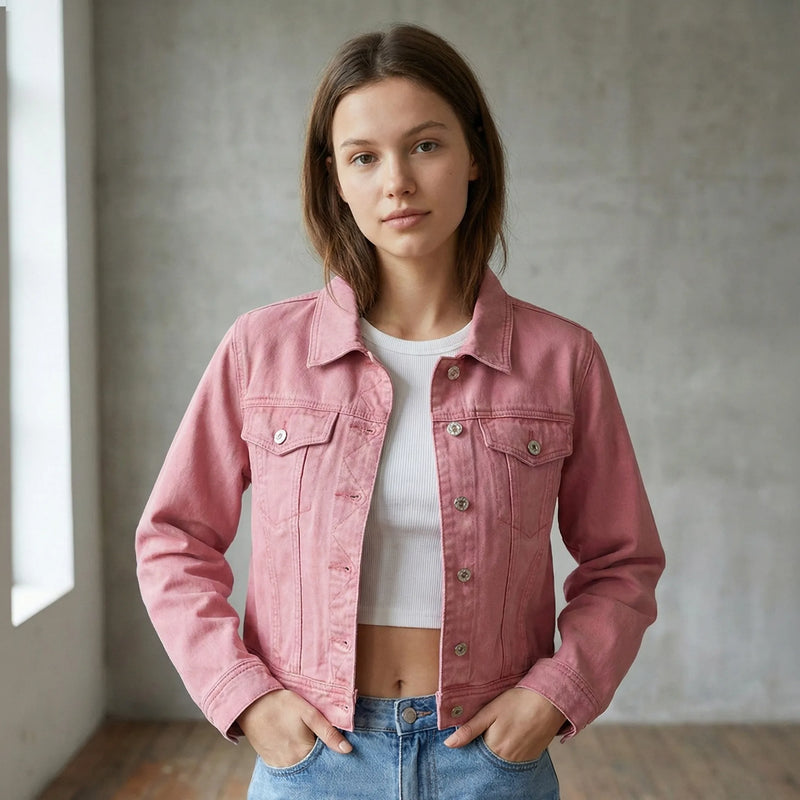 Dusty Pink Classic Cotton Denim Jacket