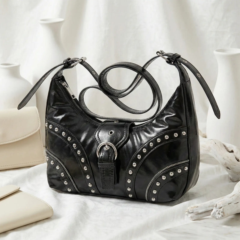 Faux Leather Studded Shoulder Bag