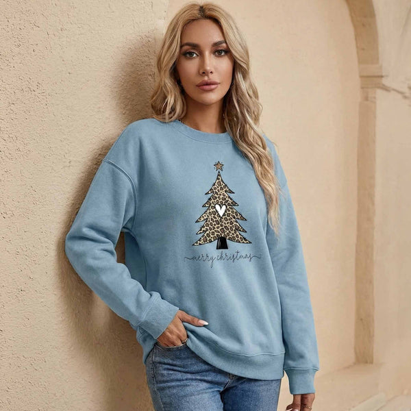 Leopard Print Christmas Tree Graphic Sweatshirt