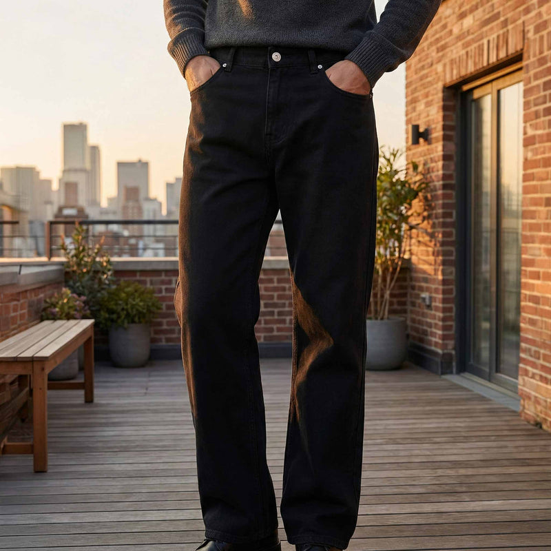 Men's Black Wide-Leg Denim Jeans - Premium Streetwear Fit