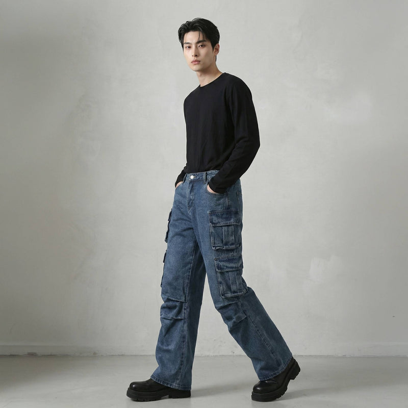 Baggy Cargo Denim Jeans - Utility Streetwear Fit
