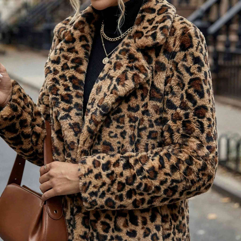 Leopard Print Faux Fur Long Coat