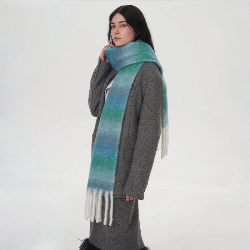 Gradient Wool Blend Fluffy Scarf - Soft Ombre Shawl