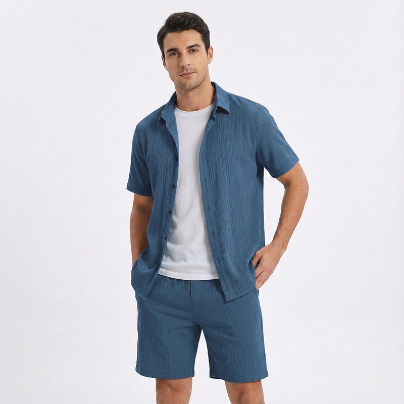 Men's Textured Resort Wear Shirt & Shorts Set