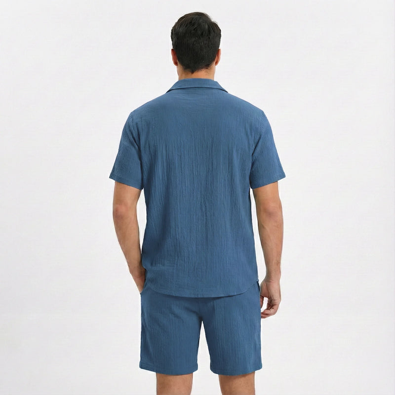 Men's Textured Resort Wear Shirt & Shorts Set