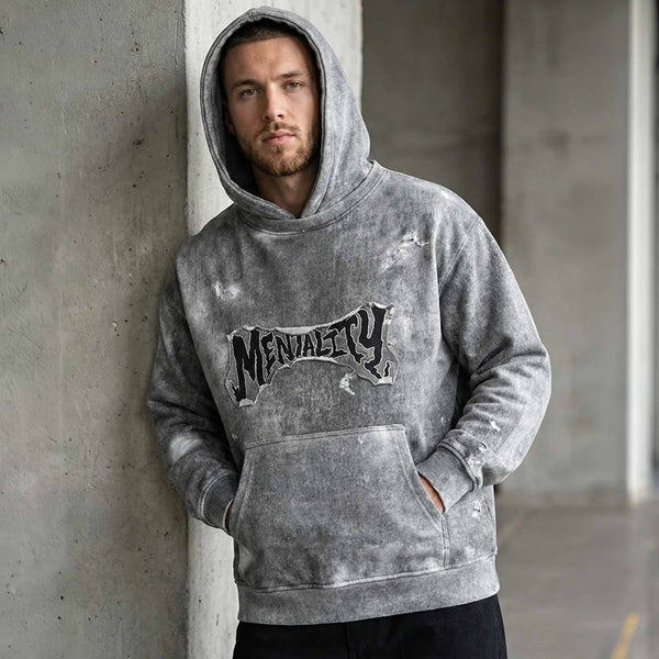 Mentality Graphic Acid Wash Distressed Hoodie