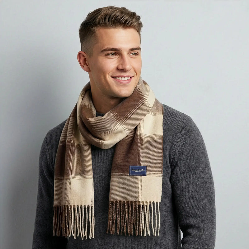 Oversized Plaid Fringe Blanket Scarf - Soft Cashmere Feel