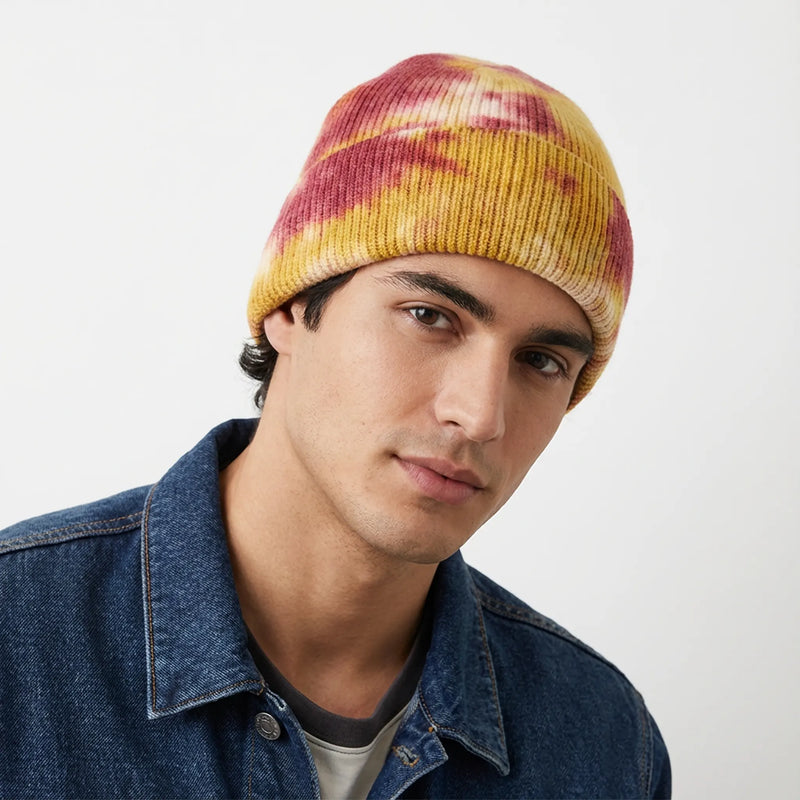 Soft Tie-Dye Rib-Knit Cuffed Beanie - Unisex Statement Hat