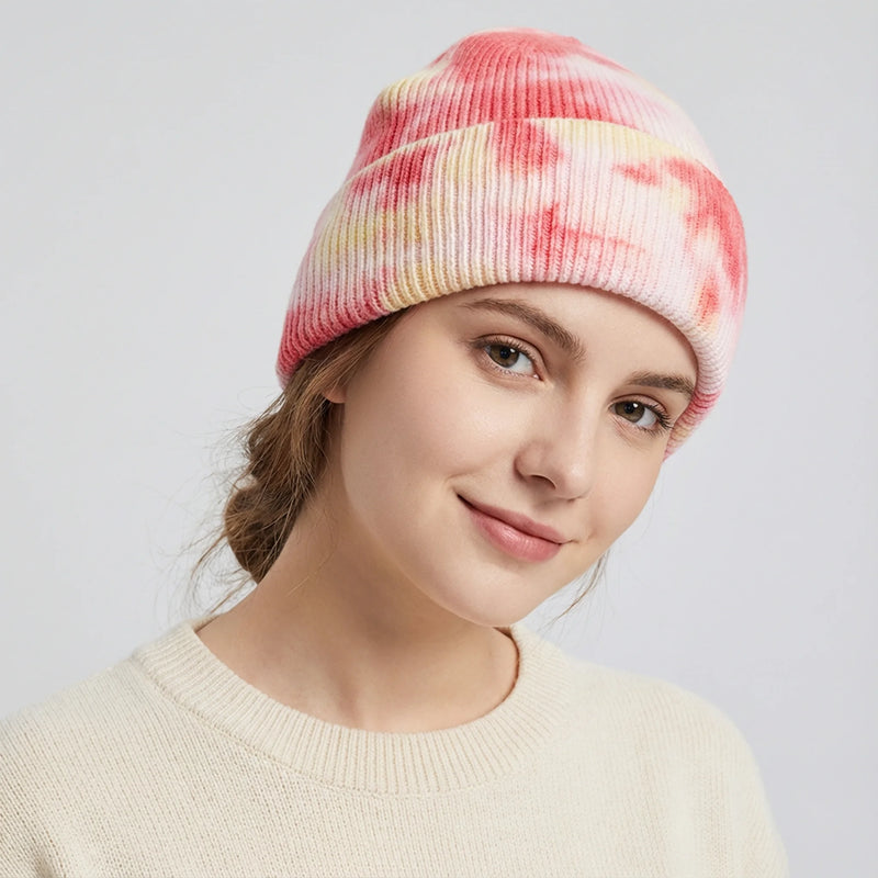 Soft Tie-Dye Rib-Knit Cuffed Beanie - Unisex Statement Hat