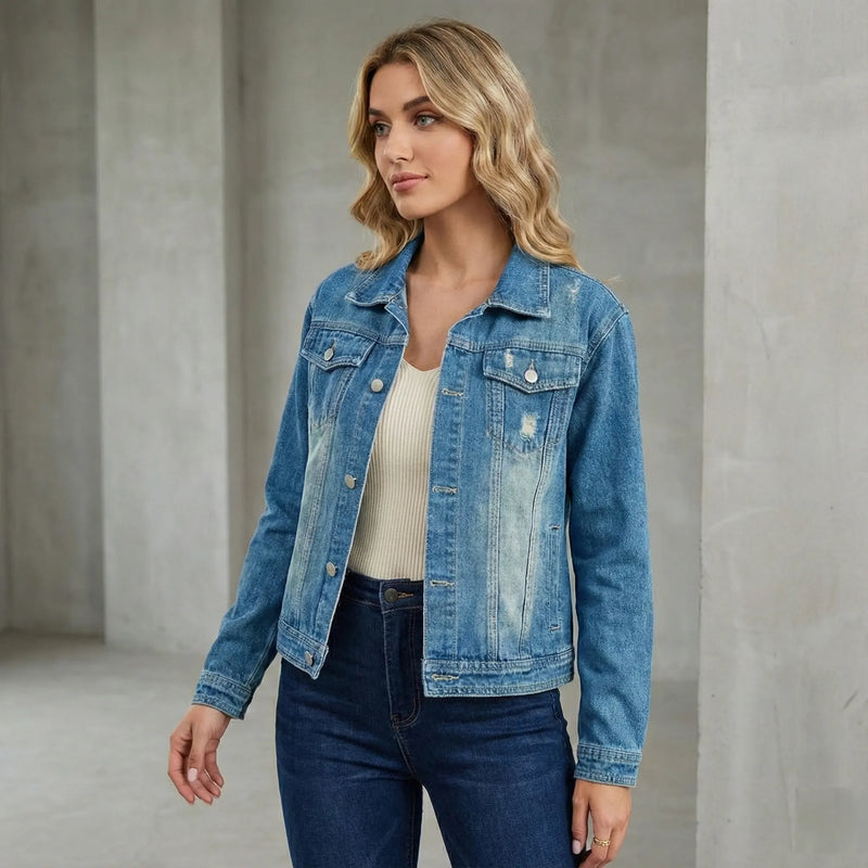 Vintage Wash Soft Denim Style Jacket - Lightweight Layer