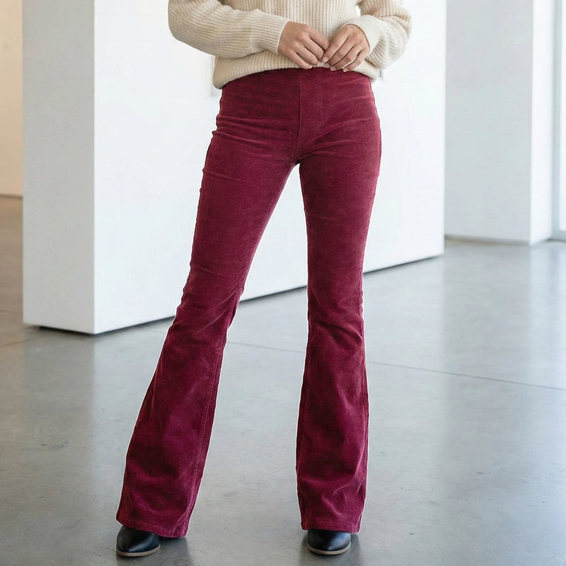 High Waist Corduroy Texture Flare Pants - Retro Bootcut Fit
