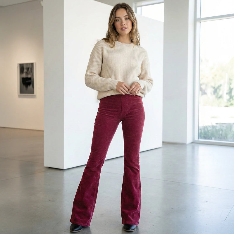 High Waist Corduroy Texture Flare Pants - Retro Bootcut Fit