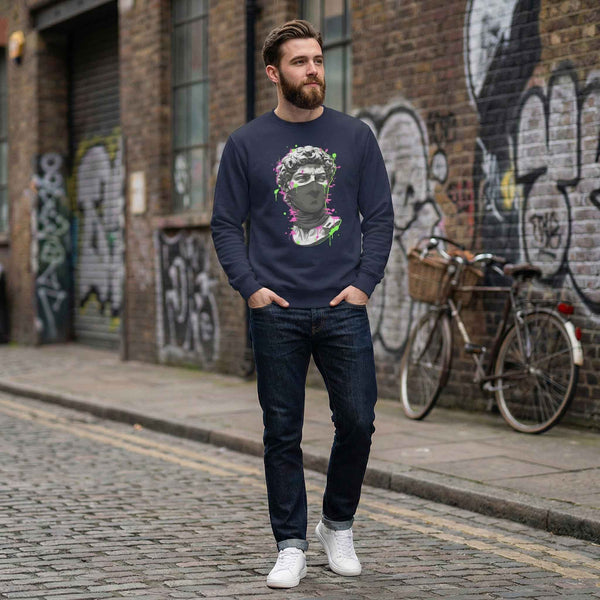 Cyber-Statue Glitch Graphic Heavyweight Sweatshirt