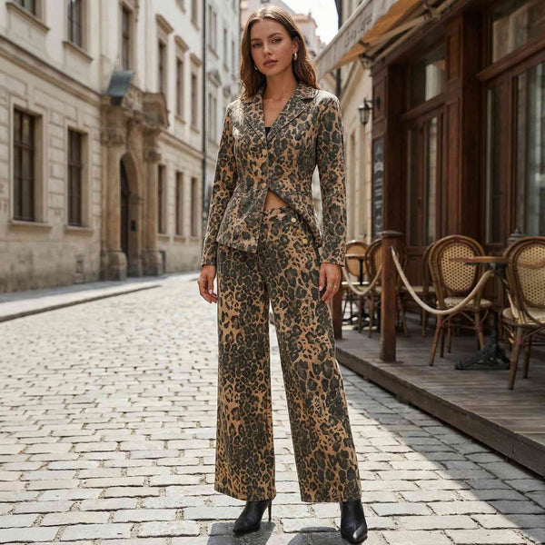Leopard Print Wide-Leg Trousers - High Waist Statement Pants